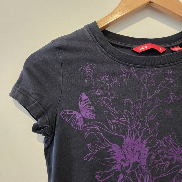 Esprit EDC black purple butterfly graphic tshirt small - Picture 2 of 8